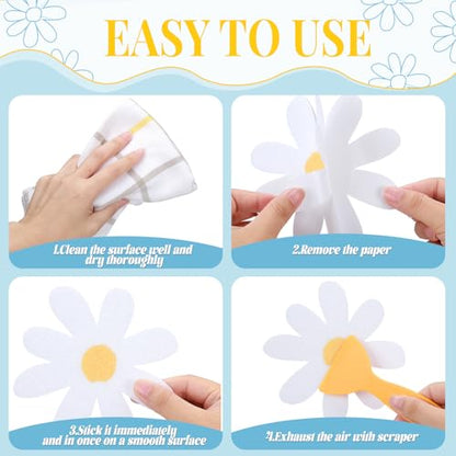 24 Pcs Non Slip Bathtub Stickers, Flower, White | Anti Slip Grip for Shower Floor, Self Adhesive Treads with Scraper Tool, Daisy Appliques Decals for Bathroom Safety - color: White, style: Flower