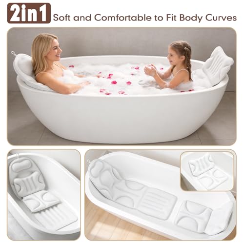 Deluxe Full Body Bath Pillow, 5D Bathtub Cushion - Stacking Cushions | Thickened Soft Relaxation Bathtub Pillow, Provides Support for The Neck, Back, and Shoulders— (Includes Bath Bombs)