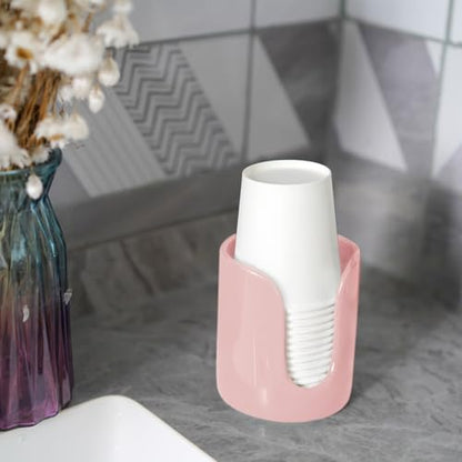 Ceramic Bathroom Cup Dispenser, 3 oz 4 oz Disposable Cups Holder, Small Mouthwash Cup Dispenser (Pink) - color: Pink