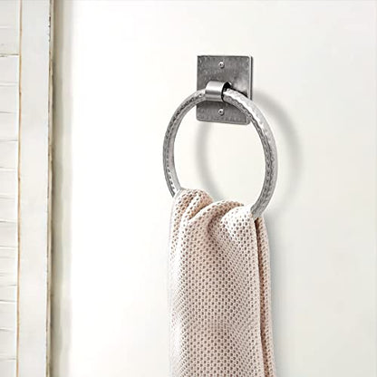 Monarch Abode Bathroom Towel Holder – 7-Inch Round Brushed Nickel Bathroom Hand Towel Holder for Bathrooms Wall, Metal Hand Hammered Towels Ring Wall Mount, Traditional Surface-Mounted Ring Hanger - color: Brushed Nickel, style: Traditional