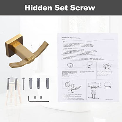 WOWOW Towel Hooks for Bathrooms Gold, SUS304 Stainless Steel Coat Hook, Bathroom Robe Towel Holder, Heavy Duty Robe Hooks, Bathroom Double Towel Hooks for Coats, sponges, Wall Mount - color: Brushed Gold