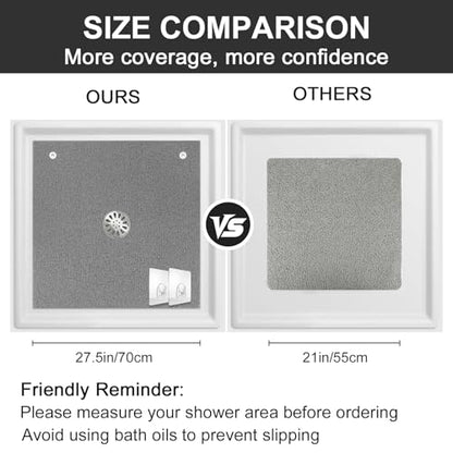 Extra Large Square Shower Mat for Inside Shower, 27 x 27 Inch Shower Floor Mat with Center Drain Hole, Designed for Walk-in Showers, Non-Slip Loofah Mat with Wide Coverage for Stable Standing