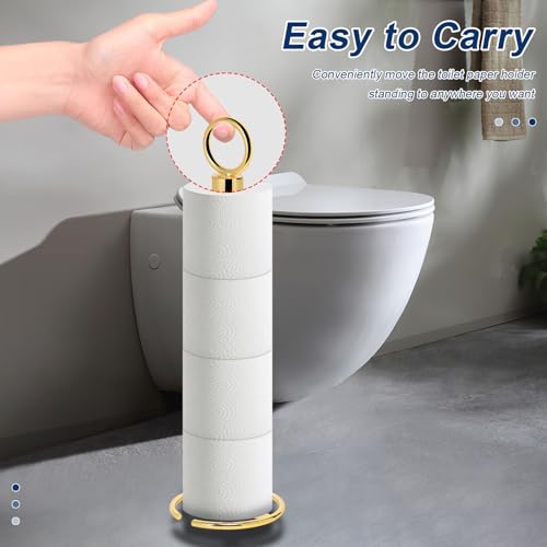 NearMoon Bath Toilet Paper Holder Stand, Freestanding Tissue Paper Storage with Reserve, Space Toilet 4 Rolls Holder for Bathroom/Kitchen Countertop-All Metal (2 Pack, Chrome Gold) - color: Chrome Gold