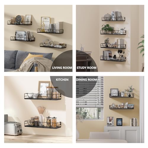 Floating Shelves Set of 4, Wood Wall Shelf, Farmhouse Shelf for Bedroom | Wall Mounted Floating Shelf for Living Room, Bedroom, Bathroom, Kitchen, Office - color: Black-4pcs