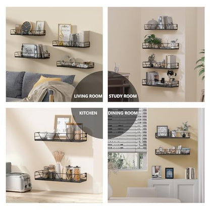 Floating Shelves Set of 4, Wood Wall Shelf, Farmhouse Shelf for Bedroom | Wall Mounted Floating Shelf for Living Room, Bedroom, Bathroom, Kitchen, Office - color: Black-4pcs