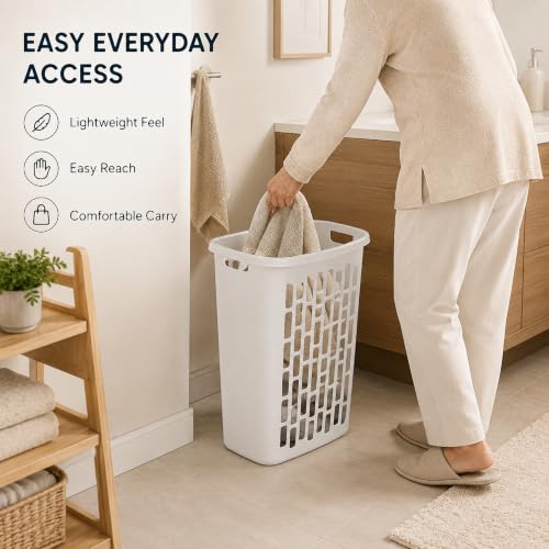 Bushel Laundry Hamper, Slim Rectangular Ventilated Clothes Basket(1Pack) | Space-Saving Design, Ventilation Cutouts, Dual Carry Handles, Moisture-Resistant, Dorm & Bathroom Use