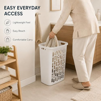 Bushel Laundry Hamper, Slim Rectangular Ventilated Clothes Basket(1Pack) | Space-Saving Design, Ventilation Cutouts, Dual Carry Handles, Moisture-Resistant, Dorm & Bathroom Use