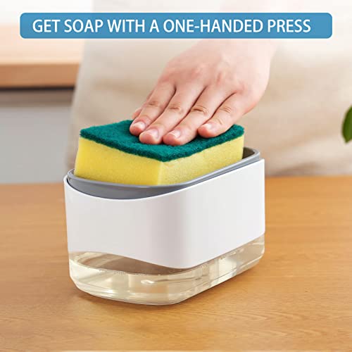 Dish Soap Dispenser for Kitchen Sink with Sponge Holder, RUFCRIL 12oz/350ml Soap Pump Dispenser and Sponge Holder, White - color: White-12 Oz