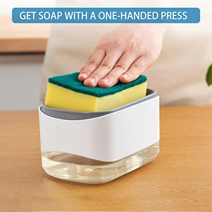Dish Soap Dispenser for Kitchen Sink with Sponge Holder, RUFCRIL 12oz/350ml Soap Pump Dispenser and Sponge Holder, White - color: White-12 Oz