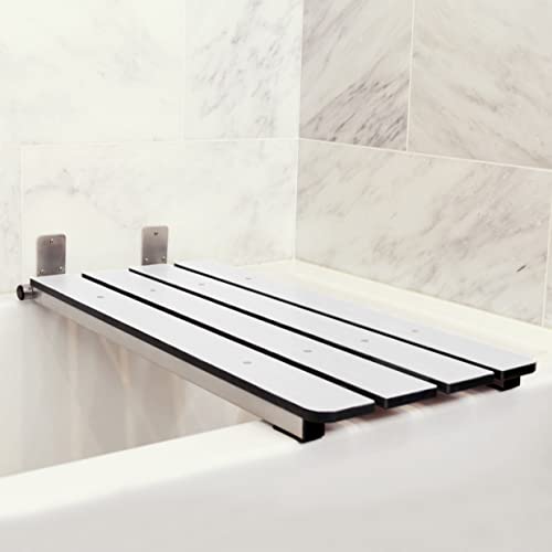 Hermosa 32" x 13.5" Back Wall-Mount Folding Phenolic White Tub Seat with 3" Slats - color: Phenolic White