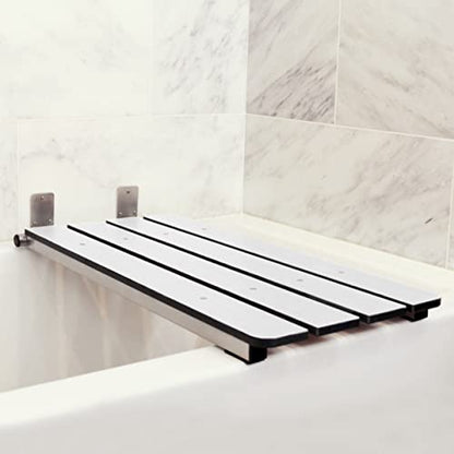 Hermosa 32" x 13.5" Back Wall-Mount Folding Phenolic White Tub Seat with 3" Slats - color: Phenolic White