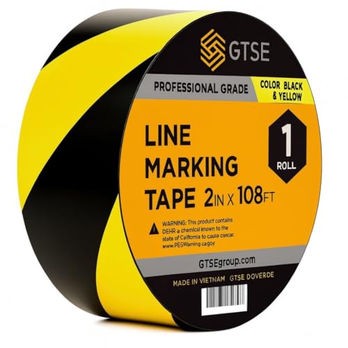 GTSE 2 inch x 108 ft Black & Yellow Striped PVC Vinyl Floor Tape, Hazard Safety Marking Tape, 6 mil Thick, Suitable for Dance Floors, Gyms, Warehouses, Sports Facilities - color: Black & Yellow, size: 2" x 108 ft