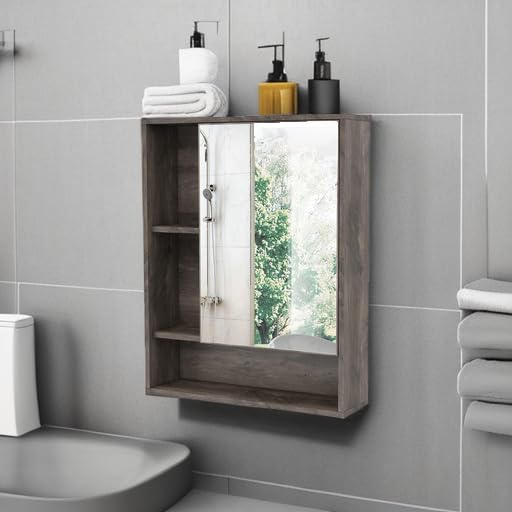 ChooChoo Bathroom Wall Mirror Cabinet, Medicine Cabinet with Storage Shelf | Over The Toilet Storage Cabinet, Adjustable Shelf, 6.3 x 21.6 x 24 Inches, Grey - color: Grey