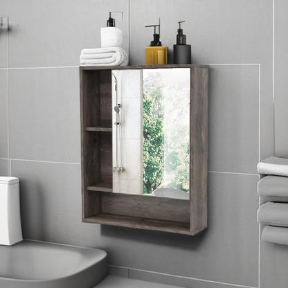 ChooChoo Bathroom Wall Mirror Cabinet, Medicine Cabinet with Storage Shelf | Over The Toilet Storage Cabinet, Adjustable Shelf, 6.3 x 21.6 x 24 Inches, Grey - color: Grey