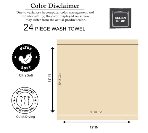 Ultra Soft Cotton Washcloths, Contains 24 Piece Face Cloths 12x12 inch, Ideal for Everyday use Face Towels, Compact & Lightweight Multi Purpose Washcloths - White - color: White, size: 24 Pack Washcloths