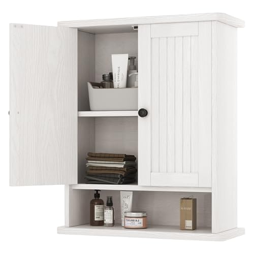 Homeiju Wooden Farmhouse Style Rustic Medicine Cabinet with Two Barn Doors, Wooden Wall Mounted Storage Cabinet with Open and Hidden Storage Space, for Bathroom, Living Room, Kitchen, White - size: 23.6'' H