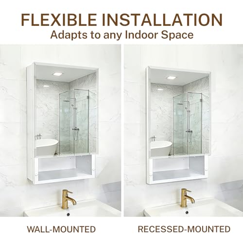 16x26 inch Bathroom Medicine Cabinet with Mirror, Platstic Framed Beveled Edge Mirror Cabinet with Removable Shelves, Extra Storage Space, Recessed or Surface Mount - style: CS5004-1626