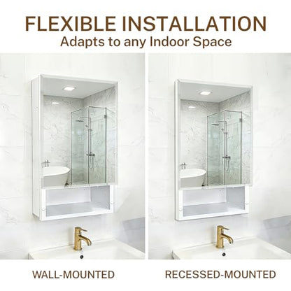 16x26 inch Bathroom Medicine Cabinet with Mirror, Platstic Framed Beveled Edge Mirror Cabinet with Removable Shelves, Extra Storage Space, Recessed or Surface Mount - style: CS5004-1626
