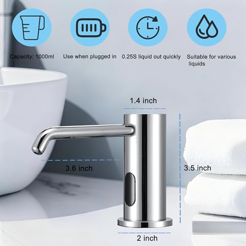 Touchless Automatic Soap Dispenser Sensor Built-in Sink Soap Dispenser | Electric Soap Pump Suitable For Home And Commercial Use Large Capacity 33.81oz Liquid Dispensing Accessory, Chrome - color: Liquid-chrome