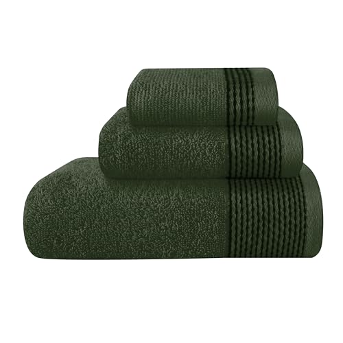 Ultra Soft 3 Pack Cotton Towel Set, Contains a Bath Towel 28x55 inch, a Hand Towel 16x24 inch & a Wash Coth 12x12 inch, Ideal Everyday use, Compact & Lightweight -Olive Green - color: Olive Green, size: 3 Pack Set
