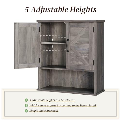 Smuxee Farmhouse Bathroom Cabinet Wall Mounted, Washed Grey Small Medicine Cabinet with Adjustable Shelf, Bathroom Cabinet for Living Room, Laundry Room - color: Washed Grey, size: Small