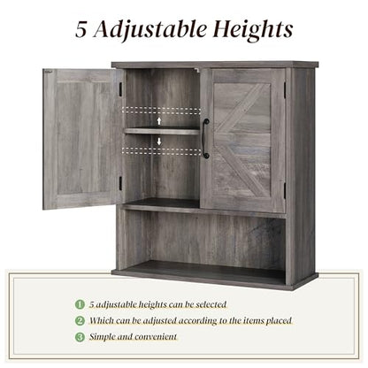 Smuxee Farmhouse Bathroom Cabinet Wall Mounted, Washed Grey Small Medicine Cabinet with Adjustable Shelf, Bathroom Cabinet for Living Room, Laundry Room - color: Washed Grey, size: Small
