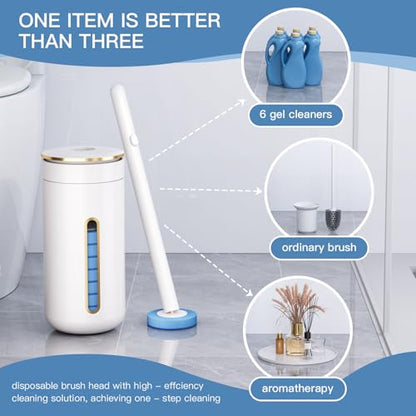 64 Count Disposable Toilet Brush Heads (8 Bags of 8), Toilet Bowl Wand Refills for Bathroom Cleaning, Heavy-Duty Scrubbing Pads, Not for Electric Toilet Brushes - color: Blue-64