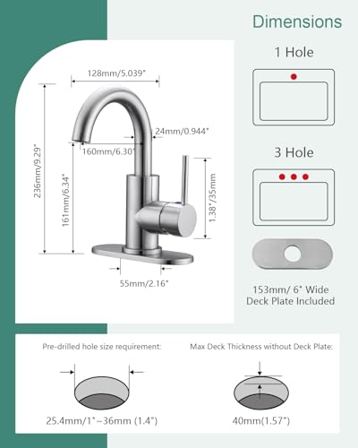 RKF Single-Handle Swivel Spout Bathroom Sink Faucet with Pop-up Drain with Overflow and Supply Hose,Bar Sink Faucet,Small Kitchen Faucet Tap,Brushed Nickel,BF3501P-BN - color: 3501-Brushed Nickel
