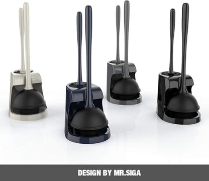 MR.SIGA Toilet Plunger and Brush Combo for Toilet Cleaning, Gray, 2 Set | Heavy duty toilet brush and plunger set, toilet bowl brush and plunger with holder - color: Gray, size: 6.2*8.2*18.1 in