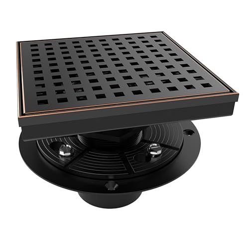 6 Inch Square Shower Drain Bronze Floor Drain with Flange Square Holes Pattern Cover Grate Removable SUS304 Stainless Steel Watermark&CUPC Certified Oil Rubbed Bronze - color: Oil Rubbed Bronze, size: 6 Inch