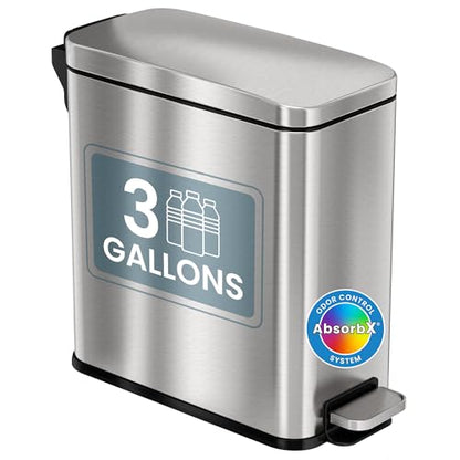 iTouchless 3 Gal Nursery Waste Bin | Step Pedal Diaper Trash Can | Silver | Foot-Operated Lid Opens Instantly | Whisper-Quiet AirNova Damper | Removable Liner Bucket | Neutral Finish Suits Any Color - color: Matte Silver