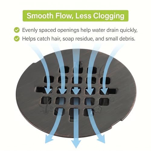 Shower Drain Cover Snap-in Hair Catcher - Bronze 2 Pack | Stainless steel, 4-1/4" OD round, Fits 2-7/8" pin spacing, Easy install no tools, Oil rubbed bronze, shower grate strainer. - color: Oil Rubbed Bronze