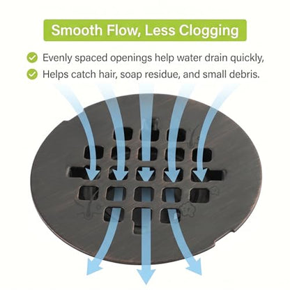 Shower Drain Cover Snap-in Hair Catcher - Bronze 2 Pack | Stainless steel, 4-1/4" OD round, Fits 2-7/8" pin spacing, Easy install no tools, Oil rubbed bronze, shower grate strainer. - color: Oil Rubbed Bronze