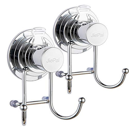 JiePai Suction Cup Towel Hooks, Shower Holder Organizer 2 Pack,Chrome | Vacuum Suction Cup,No-Drill Wall Mount, Towel Rack Organizer, For Kitchen, Bathrobe, Loofah - color: Suction Cup Towel Hook(2 Pack)-Chrome