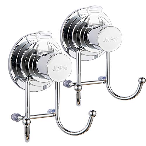 JiePai Suction Cup Towel Hooks, Shower Holder Organizer 2 Pack,Chrome | Vacuum Suction Cup,No-Drill Wall Mount, Towel Rack Organizer, For Kitchen, Bathrobe, Loofah - color: Suction Cup Towel Hook(2 Pack)-Chrome