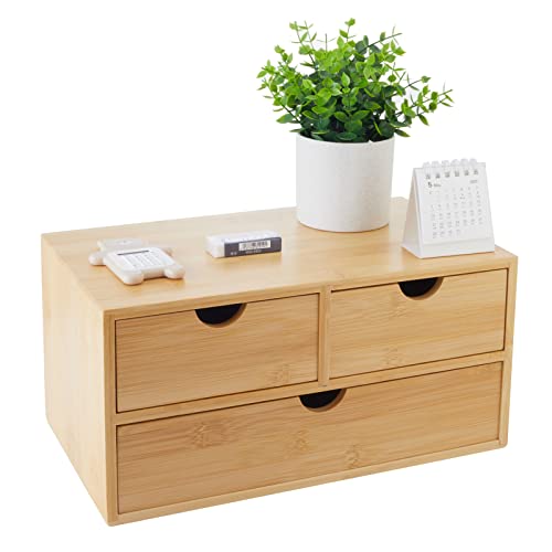 Charmewooden Bamboo Desk Organizer With Drawers Countertop Drawers Counter Storage Box Corner Desk Organizer for Home Office No Assembly Required (3 Drawers) - color: 3 Drawers