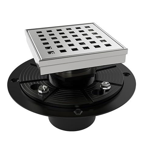 4 Inch Square Shower Drain Brushed Floor Drain with Flange Square Holes Pattern Cover Grate Removable SUS304 Stainless Steel Watermark&CUPC Certified Brushed - color: Brushed, size: 4 Inch
