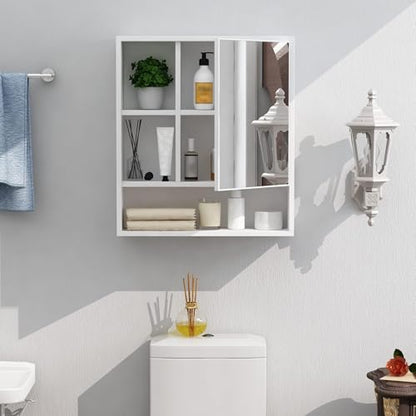 ChooChoo Bathroom Wall Mirror Cabinet, Medicine Cabinet with Storage Shelf | Over The Toilet Storage Cabinet, Adjustable Shelf, 6.3 x 21.6 x 24 Inches, White - color: White