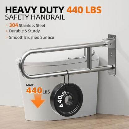 SPECILITE Heavy Duty Toilet Grab Bar 29.5 in, 440 Lbs Load Capacity | Anti-Slip Flip up Handicap Safety Rails for Shower, Wall Mount Support Handrails for Elderly, Disabled, Pregnant