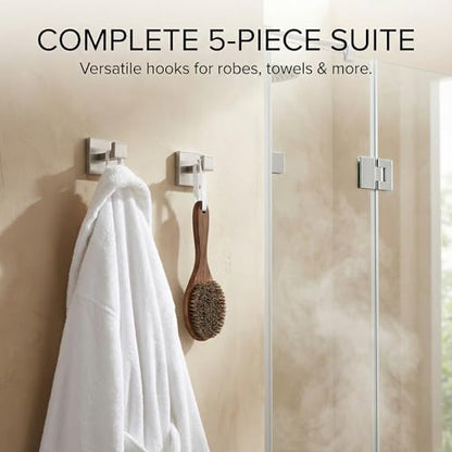 5-Piece Brushed Nickel Bathroom Hardware Set, Wall Mounted Thickened 304 Stainless Steel Towel Holder Set, Featuring 23.6" Towel Bar, Hand Towel Rack, Toilet Paper Holder, and 2 Towel Hooks - color: Brushed Nickel