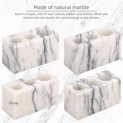 Natural Marble Toothbrush Holder, Lilac, 3 Slots | Large Bathroom Organizer Countertop, Ventilation Design, Stone Toothbrush and Toothpaste Stand, Non-Slip Silicone Pads - color: Lilac, size: 3 Slots