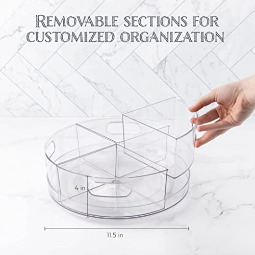 Oizeir Lazy Susan Turntable - Clear Acrylic, Removable Sections, Rotates 360 Degrees. Easily Organize Your Fridge, Cabinet or Counter. Great Carousel Storage for Food, Spices, Cosmetics. (4-Sections) - size: 1 Pack