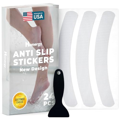 Anti-Slip Shower Stickers - Help Reduce Slipping in Bathtub & Shower, Clear Non-Slip Bath Strips, Strong Adhesive Bathtub Appliques Suitable for Homes with Kids, Adults & Seniors - 24 Pcs - Homergy - size: Curved