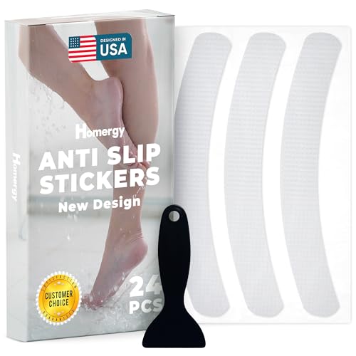 Anti-Slip Shower Stickers - Help Reduce Slipping in Bathtub & Shower, Clear Non-Slip Bath Strips, Strong Adhesive Bathtub Appliques Suitable for Homes with Kids, Adults & Seniors - 24 Pcs - Homergy - size: Curved