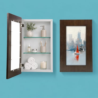 Concealed Medicine Cabinet 14×24 Recessed, Picture Frame Medicine Cabinet, Farmhouse Espresso Wood Frame, 3 Shelves, 100% Handmade, Fully Assembled Wall Niche Insert For Bathroom, Bedroom and Hallway - color: Caramel(14×24)
