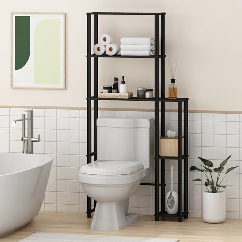 Furinno Turn-N-Tube Over The Toilet Storage, 5 Shelves Bathroom Organizer Space Saver Rack, Espresso/Black - color: Espresso/Black, style: Side Rack