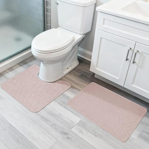Bosap Bathroom Rugs Set 2 Pieces,Thin Bathroom Mats,Toilet Rugs,Quick Dry,Non-Slip,Machine Washable,Low Pile,Absorbent Bath Mats,Shower,Sink,Home Decor Accessories.Beige,1'5"x2'3"+1'8"x2" U Shape - color: Beige, size: 1'8"x2"u+1'5"x2'3"(set)