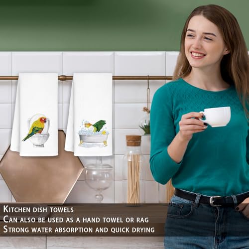 Jvpke Funny Parrot Bath Hand Towels - Set of 2, 16x24 Inches, Parrot Color, Waffle Weave, Super Absorbent, Machine Washable - color: Parrot