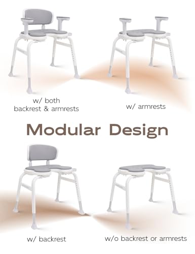U-Shaped Shower Chair, Modular Arms & Back, 300 lb, Grey | Soft EVA padding, adjustable height, non-slip feet, tool-free setup, and a warm home-friendly look - color: Grey