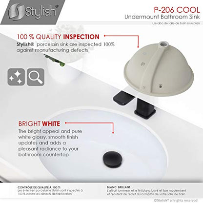 Stylish Oval Bathroom Sink 19 1/2 x 16 Inch Ceramic Porcelain Undermount Bathroom Sinks Enamel Glaze Finish Smooth and Stain Resistant Surface with Chrome and Matte Black Overflow, P-206 - style: 19.5"x16" Chrome & Matte Black Overflows